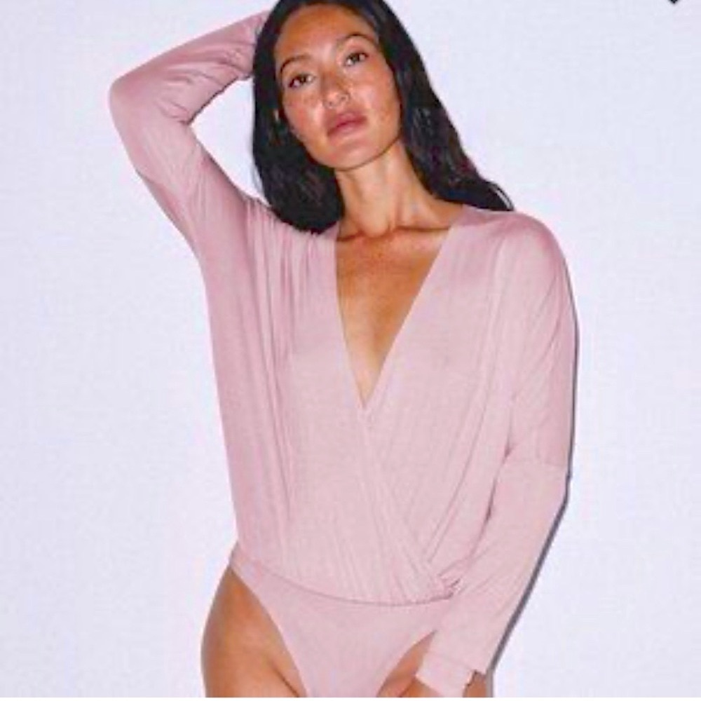 American Apparel Draped Bodysuit in Laven